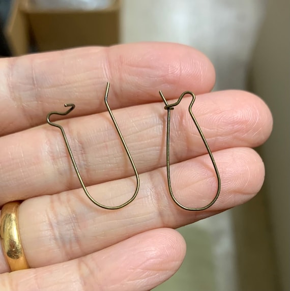 50 antique brass finished steel kidney earring hooks, medium size 25x11mm ,  bulk antique brass earwire