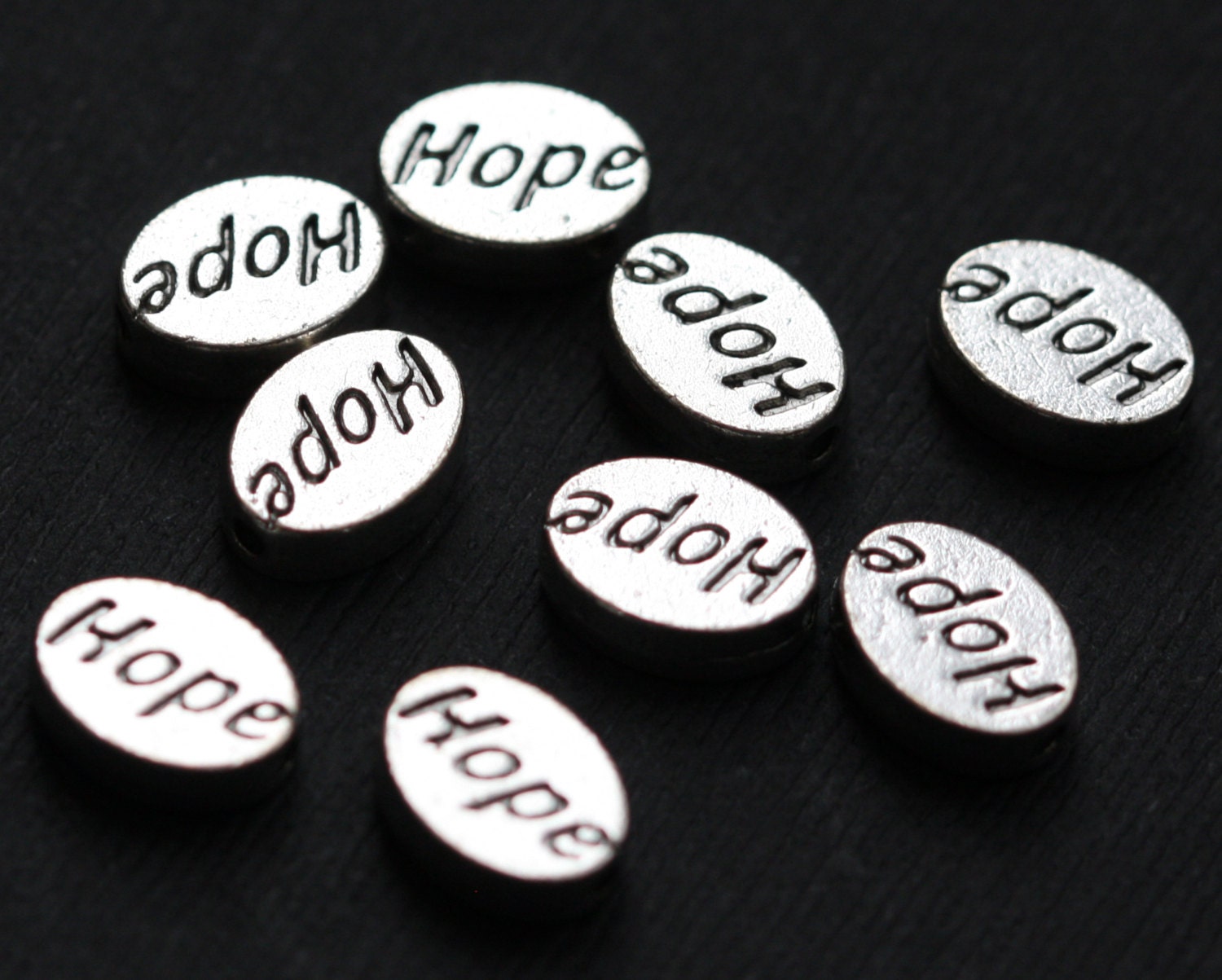 10-Pack 'Hope' Word Beads - Antiqued Silver Alloy Oval Beads 10mm For Jewelry Making