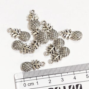 20 Antique silver pineapple charm, double sided flat pineapple charm, bulk pineapple pendant