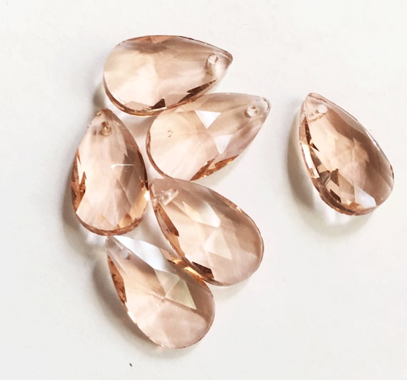 6 Crystal Suncatcher flat faceted teardrop 16x9 mm champagne  color