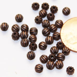 100 Antique Copper Corrugated Round Beads - 4mm Brass Spacer Beads