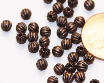 100 pcs antique copper round Corrugated beads 4mm, antique copper spacer beads, antique copper loose beads