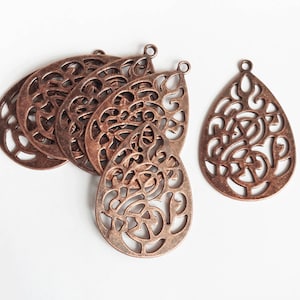Bulk 30 pcs  Antique copper teardrop pendant 47x32mm, bulk red bronze alloy teardrop pendant