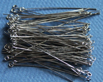 100 pcs of Gunmetal plated Brass Eye Pin - 2 inch long - 24 gauge