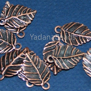 10 Antique copper finished leaf pendant 13x19mm, double sided alloy leaf charm, bulk leaf charm image 3