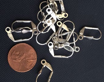 Silver Plated Leverback Earring Hooks with Shell (10 pcs)