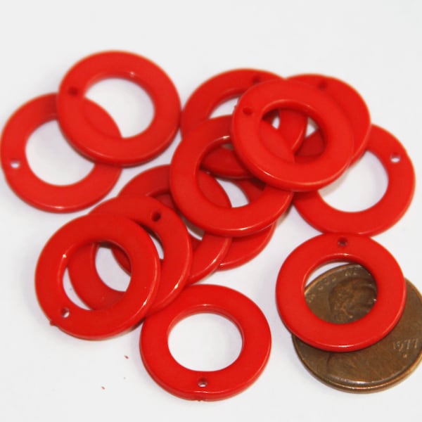 100 pcs  Acrylic Resin donut circle drops 20mm Red