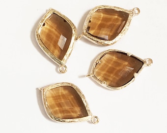 Braunglas Tropfen Verbinder (26 x 14 mm) mit Goldrahmen