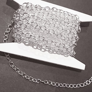 Silver Plated Steel Cable Chain: 30ft Bulk Open Link Chain (5X4mm)