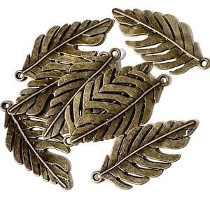 Antique Brass Leaf Pendant: Double Sided Bronze Charms - 8PCs (45x23mm)