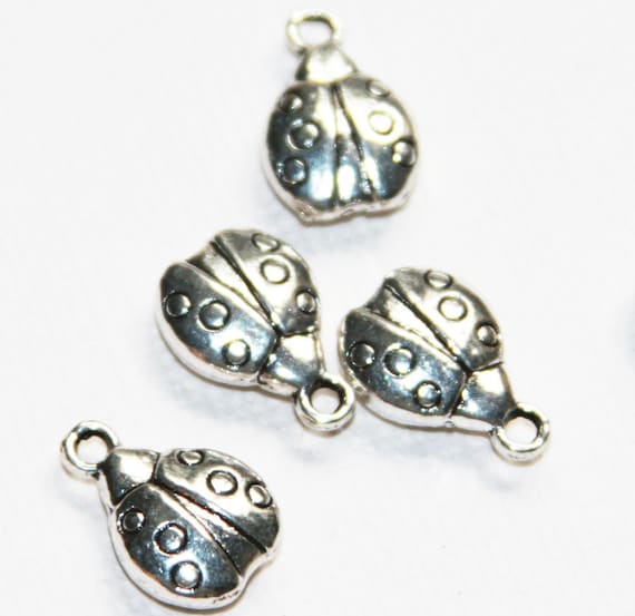12 pcs  antique silver  plated alloy Ladybug drops 14x9mm
