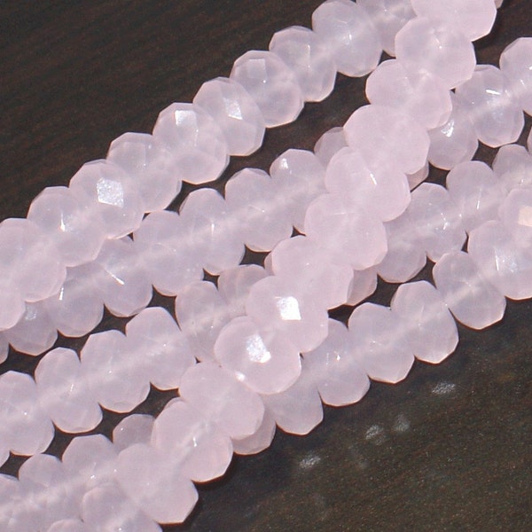 8 in strand of rose\/pink glass faceted rondelle beads 5X8mm