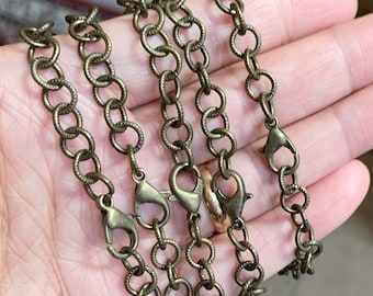 Bulk 5 PCs  antique brass  bracelet with lobster clasp 7.5 inch  long, electroplated brass texture bracelets made in USA