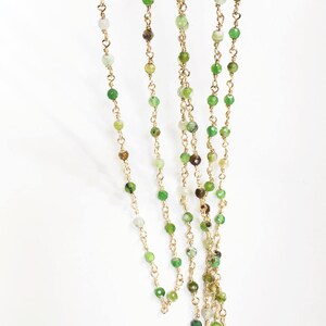 Gold Plated Brass Rosary Chain: Light Green Agate Beads (2 ft)