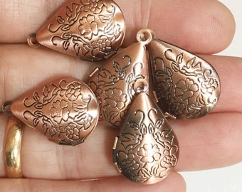 10 colgantes tipo medallón de cobre antiguo en forma de lágrima de 15 x 24 mm