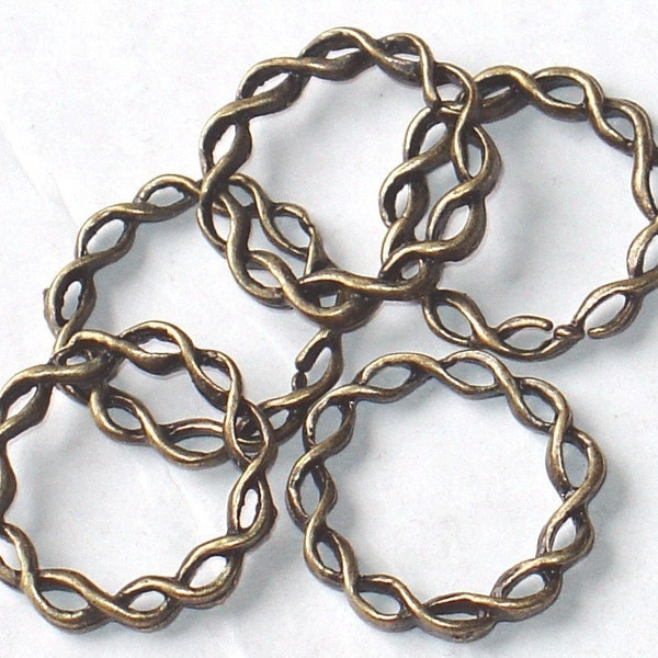 50 pcs  Antiqued brass twisted rings 20 mm