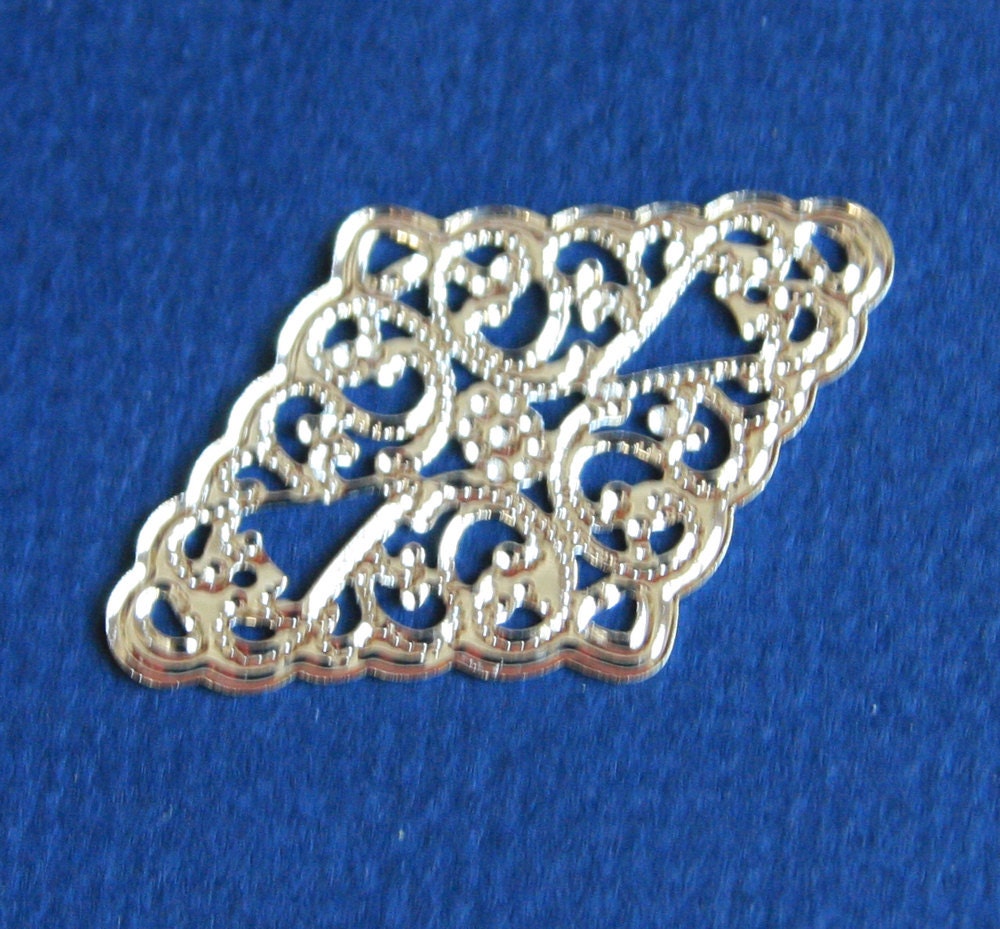 Silver Color Rhombus Filigree Wraps: Iron Diamond Links (46x30mm)