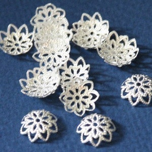 100 pcs  silver plated brass  filigree bead caps 12mm