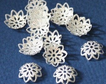 100 pcs  silver plated brass  filigree bead caps 12mm