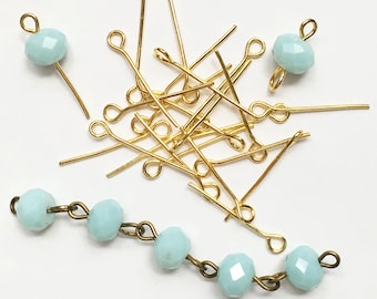 Bulk 500 Gold color Steel eye pins 20mm long  21 gauge