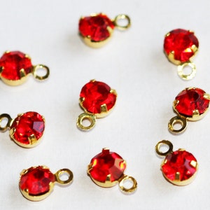10 pcs  Red color Rhinestone with gold color brass setting 5x7.5mm