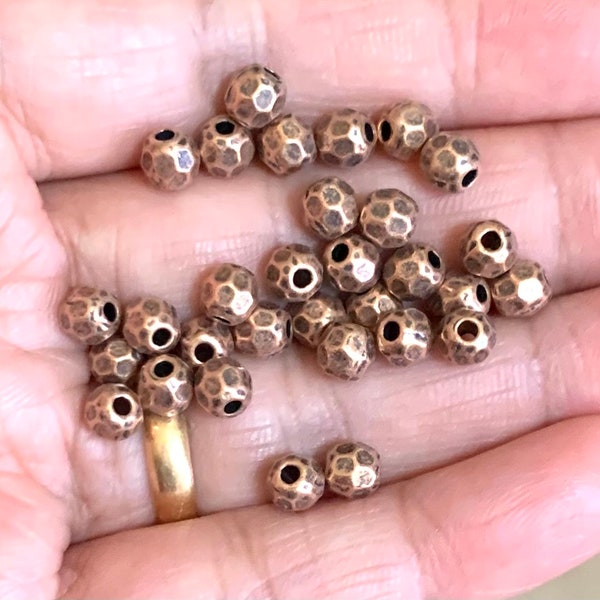 100 antique copper tone alloy  faceted round beads 5mm, bulk copper tone spacer beads