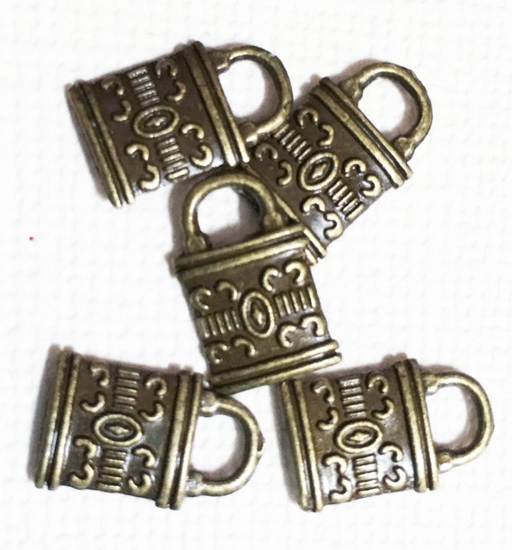 30 Antique Brass Lock Charms: Zinc Alloy Pendants (8x12mm)