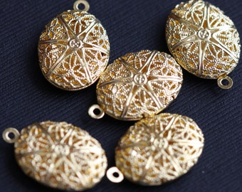 5 pcs of Gold plated filigree Oval Locket Pendant 24x16mm