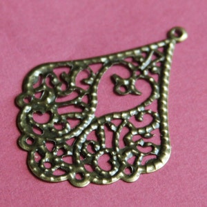 10 pcs  Antique brass filigree teardrop 53x39mm