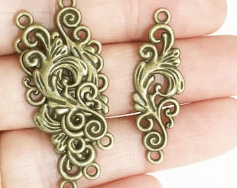 12 conectores de filigrana de latón antiguo: accesorios de joyería de aleación de zinc