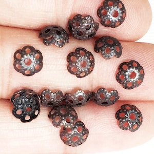 100 antique copper flower bead caps 7mm, 6 petals flower bead caps