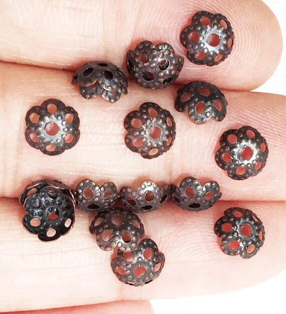 100 Antique Copper Flower Bead Caps 7mm, Petals