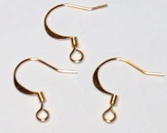 100 pcs  Gold color flattened fishhook with coil ear wire 21 gauge