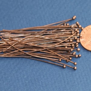 50 pcs of Antique Copper Ball end head pin 22 gauge with 2mm ball 1.75 inch long image 1