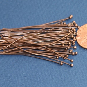 50 pasadores de cabeza esférica de cobre antiguo, calibre 22, 1,75 pulgadas