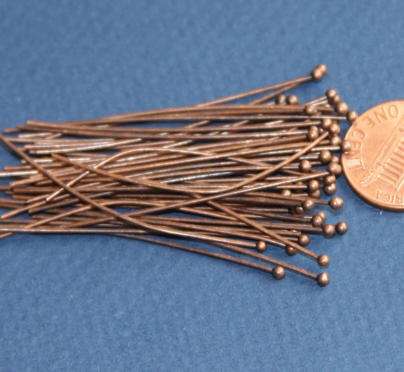 50 pcs of Antique Copper Ball end head pin 22 gauge with 2mm ball 1.75 inch long image 1