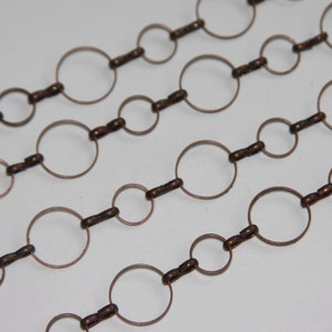 Close out  5 ft  Antiqued Copper circle links chain 8mm-12mm