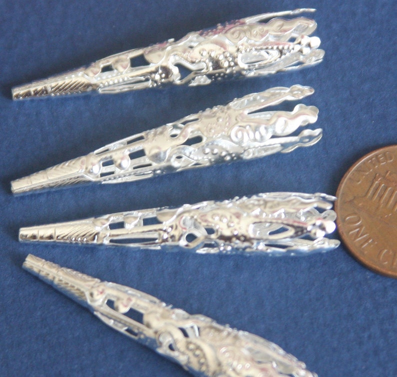 30 pcs of Silver plated filigree cone 41X8mm