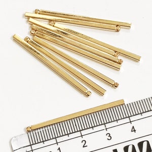 10 Light Gold Brass Rectangle Bar Pendants: 2x40mm Charms