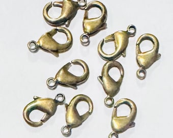 10 PCs Antique Brass Lobster Clasps 15x8mm