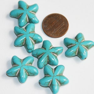 8 Turquoise Star Beads: Flat Manmade Starfish Charms (21x19mm)