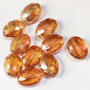 6 pcs two tone oval crystal beads beads 12x15mm, electro plated crystal beads, Autumn image 1