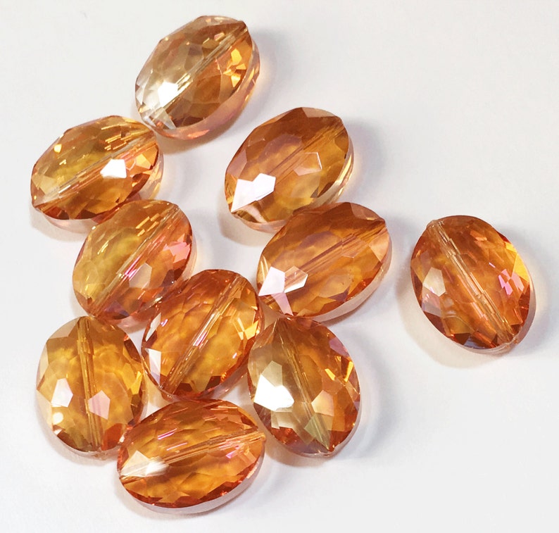 6 pcs two tone oval crystal beads beads 12x15mm, electro plated crystal beads, Autumn image 1