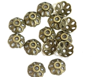 100 Antique Brass Flower Bead Caps: Jewelry Supplies (8x3.5mm)