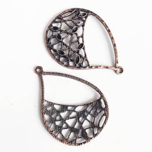 16 Antique Copper Teardrop Pendants: Earring Drops 39x30mm