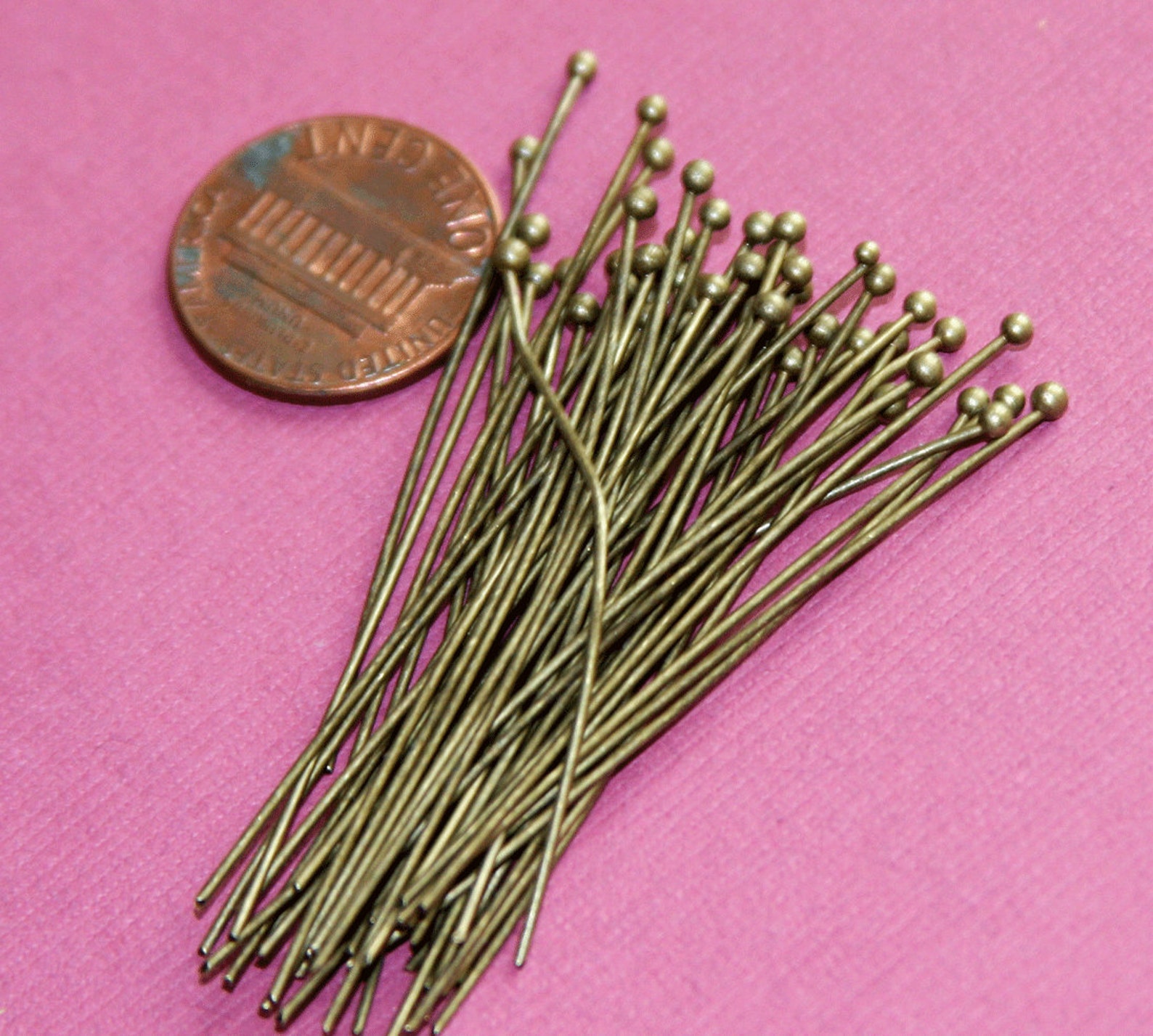 50 Pcs of Antique Brass Ball End Head Pin 22 Gauge With 2mm Etsy