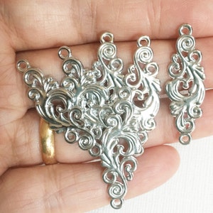 Antique Silver Tone Filigree Connector: Zinc Alloy (12x36mm)