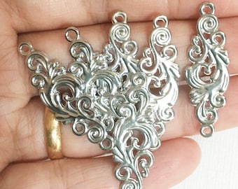 Antique Silver Tone Filigree Connector: Zinc Alloy (12x36mm)