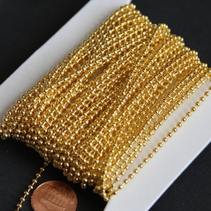 Gold Plated Ball Chain: 2.4mm Brass Bulk Chain, 10 ft