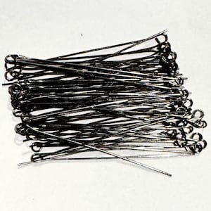 100 pcs of Gunmetal plated Brass Eye Pin - 2 inches long - 22 gauge